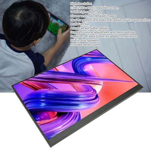 Image of Sanpyl 16 Inch Portable Monitor, 2.5K 2560x1600 16:10 144HZ Dual Speakers Second External Monitor for Laptop, Monitor with Type C 3.5mm Mini, Volume Adjustment & Menu Settings