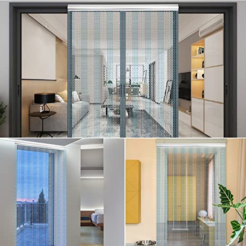 Miniatura 6 de Lymmiytc Pantallas De Puerta De Cortina De Cadena 90 X 200cm Cortina De Cadena De Aluminio Para Decoración De Puertas Cortina Voladora De Metal Persianas De Insectos Control De Plagas Plata Azul