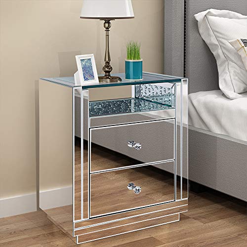 Goujxcy 2-Drawer Mirrored Side Table,Nightstand Bedside Table Cabinet for Living Rooms and Bedrooms,20"