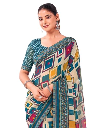 Image of SIRIL Women's Georgette Printed Saree with Unstitched Blouse Piece
