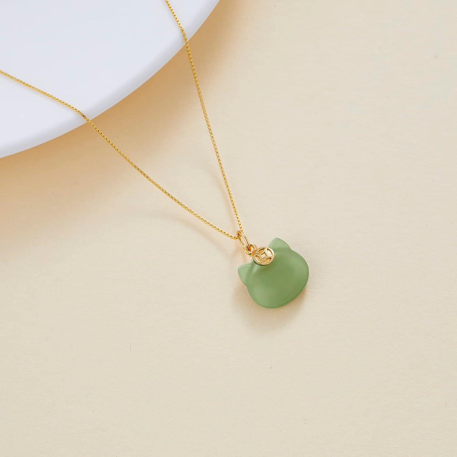 Green Natural Jade Necklace, Cat Shape Jade Pendant for Women, Jade Jewelry for Women Lucky Gifts for Girls Women (925 Sterling Silver with Gold Plated) - Image 8