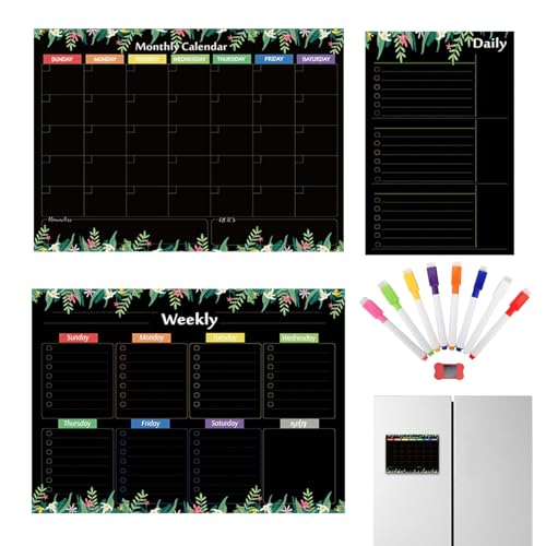 Calendrier magnétique lot de 3 avec marqueurs et gomme pour votre frigo