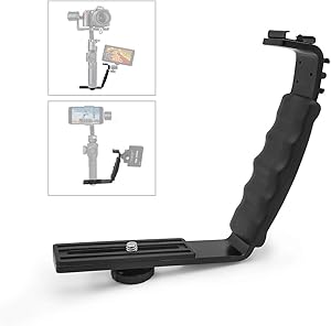 L Bracket Camera Mount, Flash Bracket with 2 Hot Shoe Mounts for Gimbal Stabilizer DSLR Camera Camcorder Video Light Microphone …