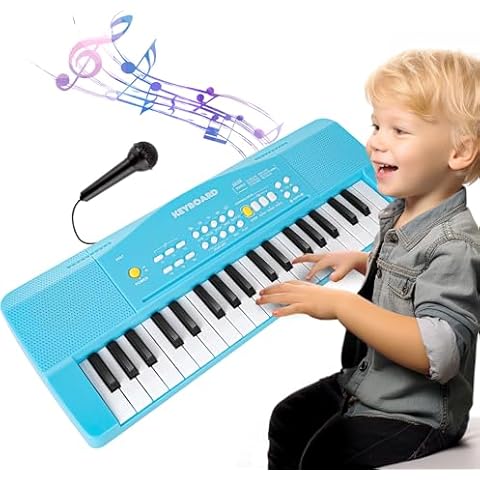 Toy Piano Keyboard for Kids Upgrade Piano Toys for 3 4 5 6 7 8 Year Old Girls Boys Keyboard Piano for Beginners Electric Piano with Microphone Toys for 3+ Year Old Kids Gifts (Blue) Cover
