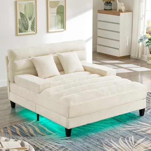 Sillón Lounge Chenille Beige Ajustable miniatura 1