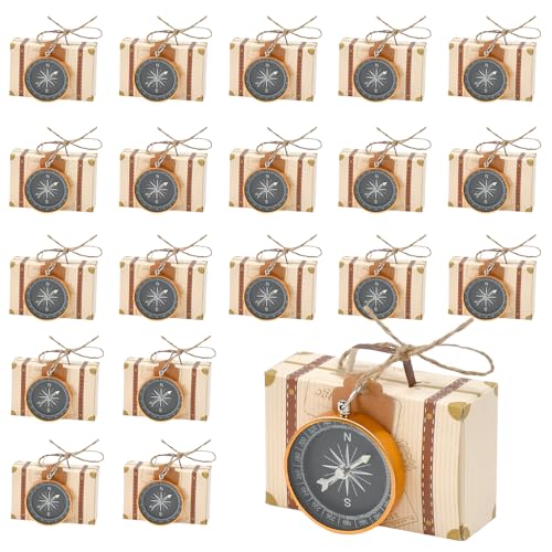 FuxFuis 20 PCS Cajas para Regalo Kraft con Brújulas Caja Pequeña de Cartón para Dulces Cajas de Papel Kraft con Etiquetas Cajas de Caramelos de Papel Kraft para Fiestas Cumpleaños Boda Bautizo