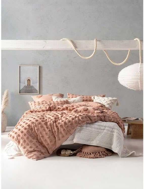 100% Cotton Bedding Duvet Cover / 5 Piece Boho Tufted Comforter Coves - Breathable Washing and Soft & Lightweight Duvet Cover (Honey Brown -09, Twin/68 * 90")