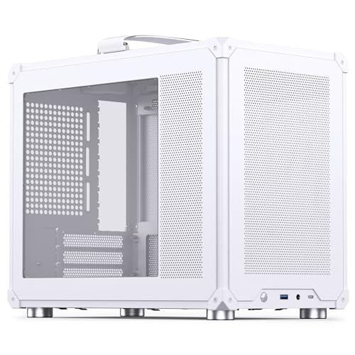 Jonsbo C6 MAX Boîtier PC blanc – Boîtier mATX compact avec poignée de transport, maille Airflow, espace pour GPU jusqu'à 335 mm, refroidisseur CPU jusqu'à 170 mm, 5 emplacements de ventilation