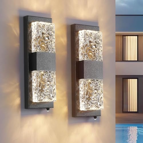 Image of Porch Lights Outdoor 12W LED Dusk to Dawn Wall Light 14.2 inch Black 2PCS