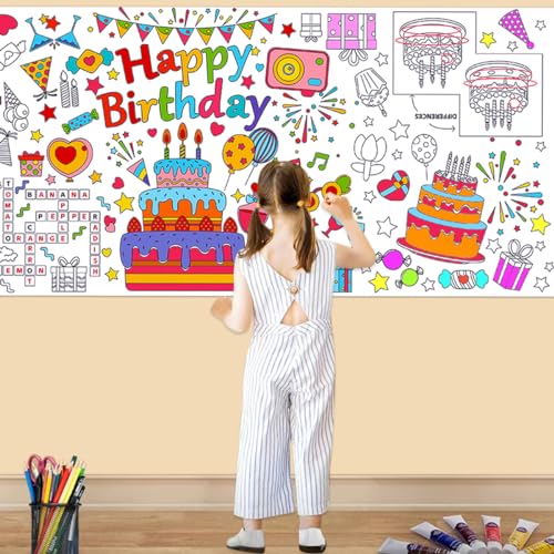 Baoxue ZB Happy Birthday Coloring Table Cloth For Kids, 72 * 31Inch Giant Coloring Poster, Large Coloring Paper Roll For Party Activities,Coloring Game,Birthday Party Games,Birthday Crafts thumb #2