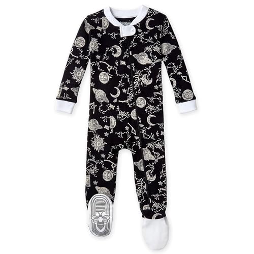 Image of Burt's Bees Baby Baby Boy's Sleeper PJs, 100% Organic Cotton, One-Piece Footie, Zip Up Jumpsuit, Snug Fit Pajamas, Space Dreams, 18 Months