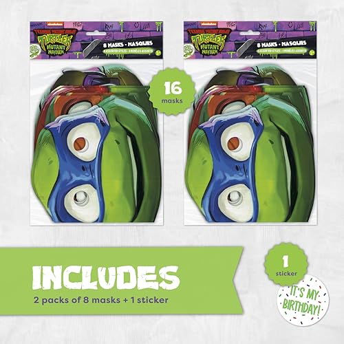 Unique Ninja Turtle Birthday Party Supplies - Party Masks (Pack of 16) and Sticker
