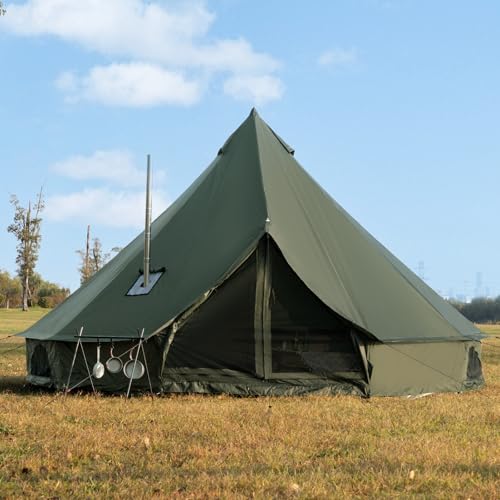 Bell Tent with Stove Jack, Spacious 16.4ft Family Glamping...