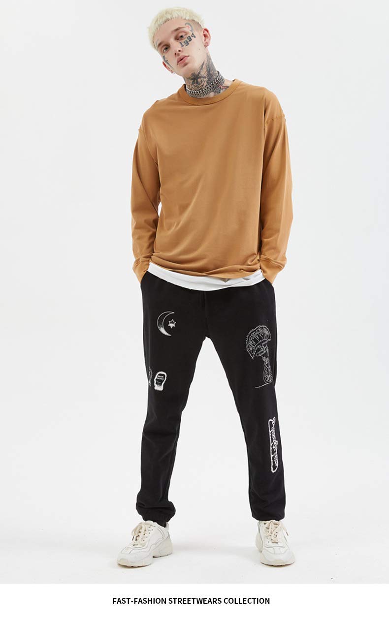BaronHong Męski bawełniany t-shirt z długim rękawem