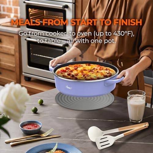 Image of Rosewill 12.7 QT Electric Hot Pot Slow Cooker with Multiple Functions, Split Design with 11.8 inch Wider Cooking Pot and SUS Steam Basket, 1600W High Power, Includes Utensils - Iris