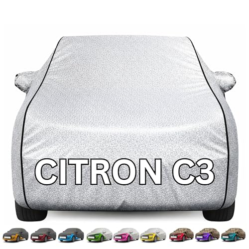 Image of Kayme Premium Silver Citron C3 Car Cover Waterproof for (All Models & Variants - Petrol, Diesel, CNG & EV) |Speacially Custom Fit with Mirror Pockets |All-Weather Protection - Outdoor Car Body Cover