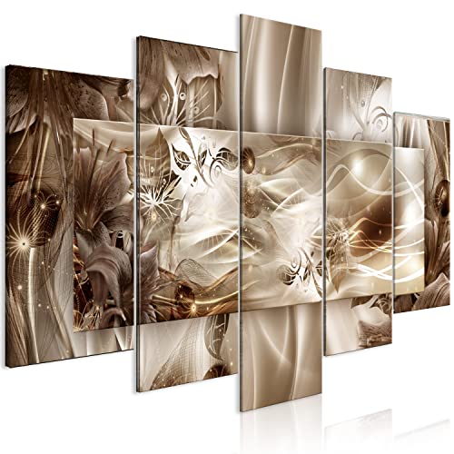 artgeist Acoustic Canvas Wall Art Abstract 90x45 in - 5pcs Picture with Acoustic Foam Sound Print Artwork Room Acoustics Soundproofing - Ornament Flowers Lilies a-C-10041-b-a