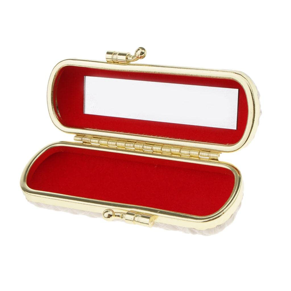 Estuche de piel para pintalabios, brillo de labios, caja de almacenamiento, soporte para bálsamo con espejo, color negro, Juego de 10 (beige), as described, Como descripción