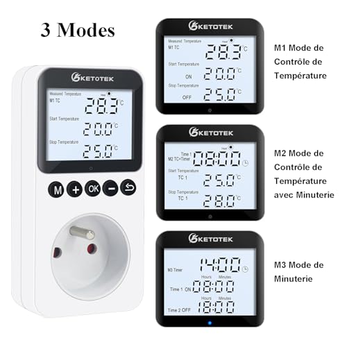KETOTEK Tag Nacht Temperaturregler mit Typ E Steckdose