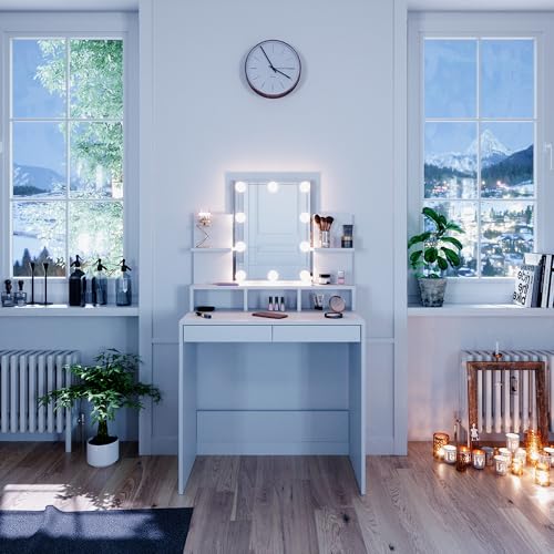 Vicco Schminktisch Ania, Weiß, 80 cm mit LED Beleuchtung...