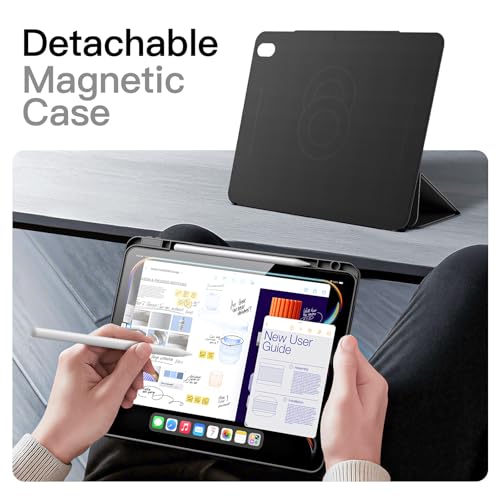 Image of JETech Magnetic Detachable Cover Case for iPad Air 13-Inch M4 /M3 /M2 (2026 /2025 /2024) with Pencil Holder, Removable Rotating Clear Cover, Portrait /Landscape Stand with Raised Screen View (Black)