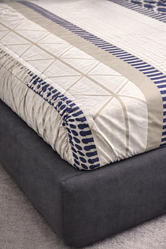 Image of Premium Glace Cotton Fitted Single Bed Sheet - Soft Cotton Feel, Snug Fit for 8 inch Thick Mattress, 4ft x 6ft Elasticated Bedspread with Pillow Case Brown Check