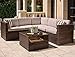 SOLAURA Outdoor 4-Piece Sofa Sectional Set All Weather Brown Wicker with Beige Waterproof Cushions & Sophisticated Glass Coffee Table | Patio, Backyard, Pool