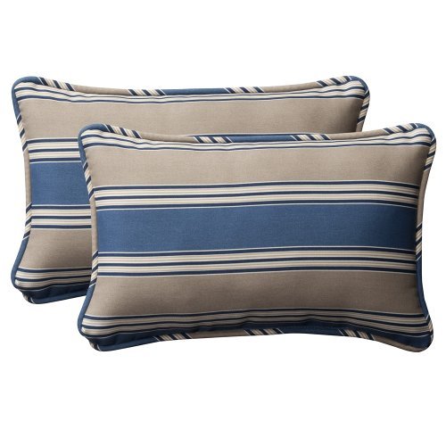 Pillow Perfect Decorative Blue/Tan Striped Toss Pillows, Rectangle, by Pillow Perfect