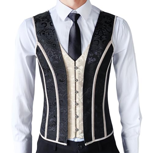 Mens Corset Vest Medieval Dress Waistcoat Lace Up Bones Wasit Trainer Wedding Stage4