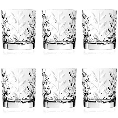 RCR Cristallo Laurus Bicchiere di Cristallo Doppio Old Fashioned Whisky Tumblers - 330ml - Confezione da 6 Whiskey Glass