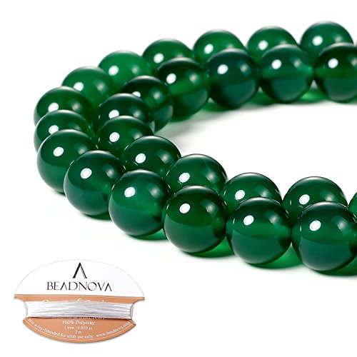 Image of BEADNOVA 10mm Natural Green Agate Gemstone Round Loose Beads for Jewelry Making (36-38pcs)
