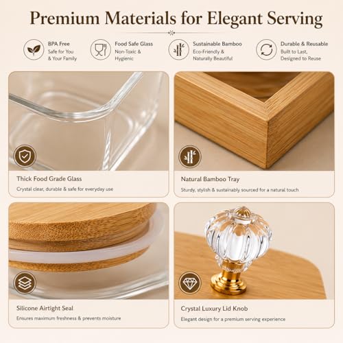 Image of 500ML Glass Storage Jar Set with Bamboo Tray & Airtight Bamboo Lid, Transparent Kitchen Containers for Dry Fruits, Snacks, Candy, Mukhwas & Tea Storage, Set of 2