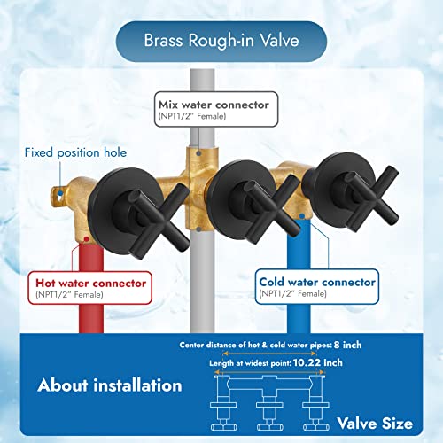 Cinwiny Matte Black 3 Handles Tub Shower Faucet Set With Tub Spout Wall Mount 5-Setting 6 Inch Round Shower Head Bathtub Filler Bathroom Tub And Shower Trim Kit With Brass Mixer Valve #TOP1