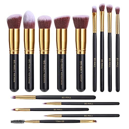 Makeup Brushes BS-MALL Premium Synthetic Foundation Powder Concealers Eye Shadows Makeup 14 Pcs Brush Set, (F-Gold)