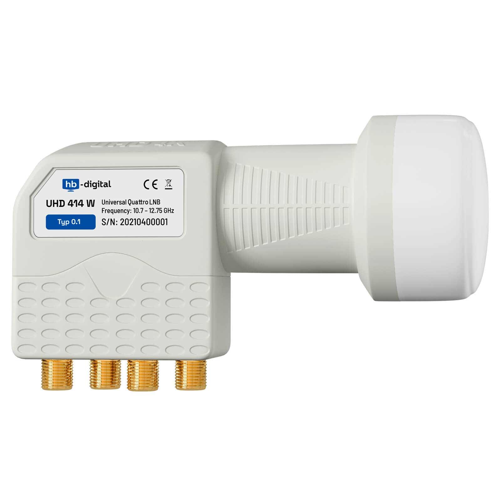 HB-DIGITAL Quattro LNB LNC do multiswitch ✨ Full HD TV 3D 4K biały biały biały styki pozłacane ■ ochrona przed warunkami atmosferycznymi (wyciągana)