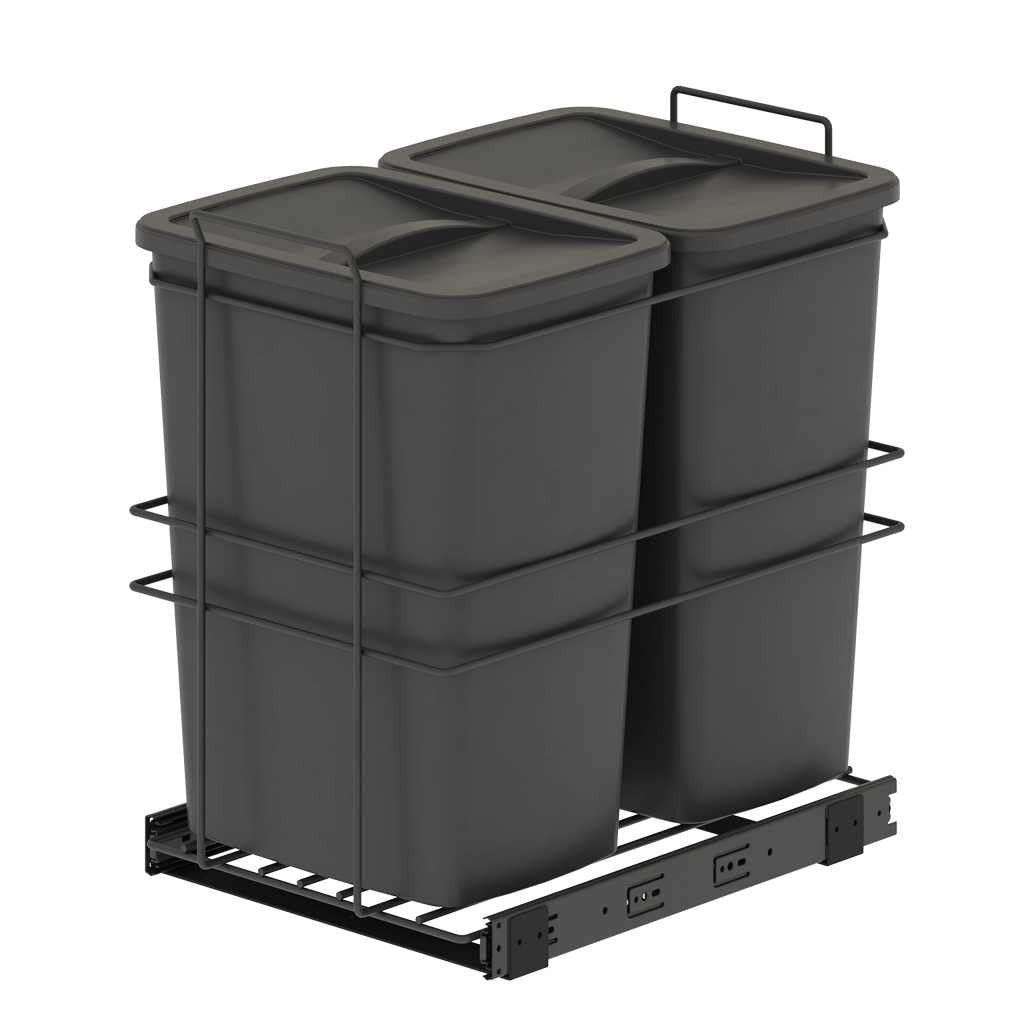 Emuca - Recycling-Behälter für die Küche, 2 x 35 L, Bodenbefestigung und Handauszug, Anthrazitgrauer Kunststoff