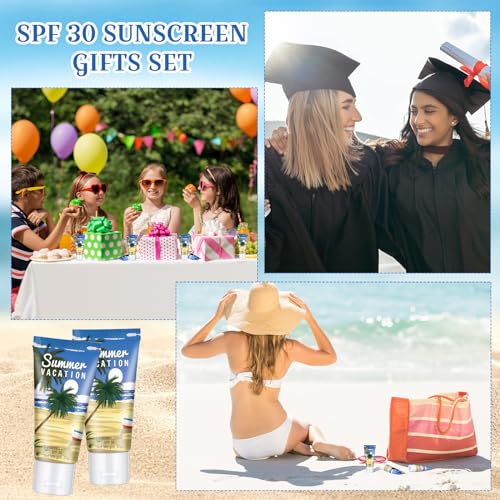 Image of 12 Pcs Mini Sunscreen Bulk for Summer Travel Size Spf 30 Water Resistant Sunscreen Lotion Bulk for Thank You Gifts Hawaiian Wedding Bridal Party Favors for Pool Wedding(Summer Vacation)