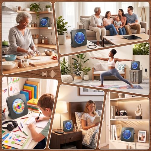 Image of Gueray CD Player Portable Bluetooth Desktop CD Player for Home with Timer Built-in HiFi Speakers with LCD Screen Display Boombox FM Radio USB Type-c (Light Black)