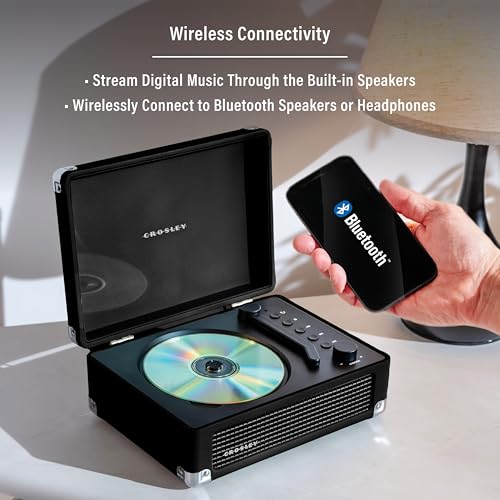 Image of Crosley CR3505A-BK Cruiser Retro Portable CD Player with Stereo Bluetooth Speakers and FM Radio, Black