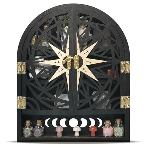 Crystal Display Shelf for Wall, Crescent Moon Phase Crystal Wall Shelf Decor, Wooden Storage Organizer Shelf for Stones Collection Essential Oil Display, Arch Crystal Holder Shelf for Meditation Room… Cover