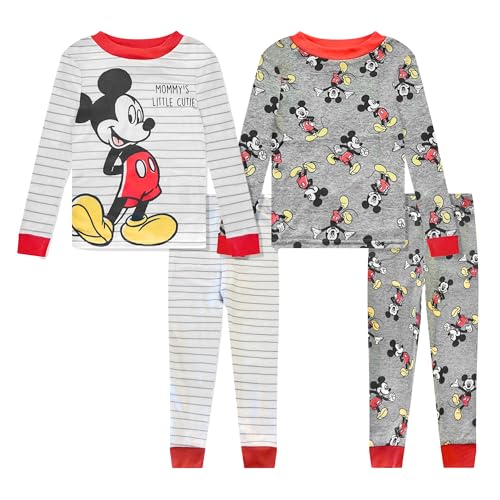 Disney 4 Piece Pajama Set - Mickey Minnie Pooh - Toddler Boys & Girls PJ Set - Long Sleeve Shirt & Pants - Official License