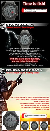 Lad Weather Fishing Master - 魚アラーム ストームアラート 高度計 気圧計 天候モニターウォッチ ブラック / ブラック 3枚目