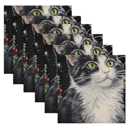 Servilletas de tela Navidad gatitos 20x20 pulg set 6 miniatura 2