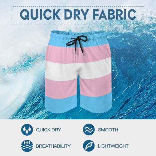 Transgender Pride Flag Men's Beach Shorts Quick Dry Swim Trunks with Pockets Summer Boardshorts for Men3