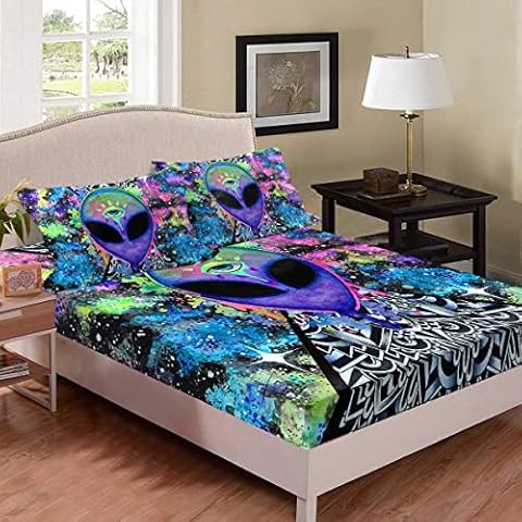 Sleepwish Trippy Alien Fitted Sheets Twin Size Cover