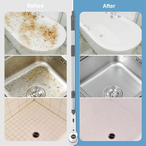 Image of Electric Cleaning Brush, Cordless Electric Spin Scrubber with Long Handle, 3 Brushes, 5 Cleaning Pads, Portable Charging Base