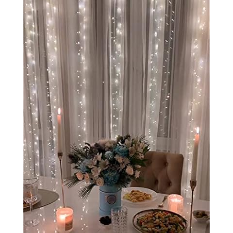 Curtain Lights for Bedroom Plug in Fairy Lights for Bedroom Warm White String Lights Cluster Window Wall Decor Hanging Indoor for Christmas Wedding Backdrop Twinkle 600 Micro LED Remote Cover