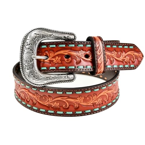 ARIAT Women's Turquoise Buck Lace Stitched Tooled Leather Belt3