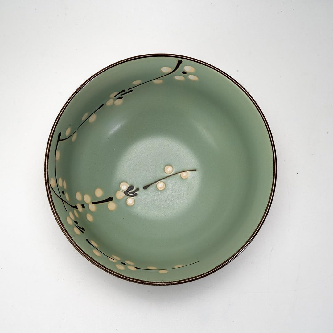 Hinomaru Collection Juego de 6 cuencos de porcelana de calidad con diseño de cerezo Sakura de 591 ml para fideos de arroz Tayo multiusos con cuchara a juego y palillos de bambú (Soshun Sakura)