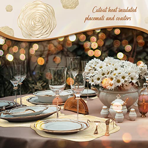Sieral 12 Set 15 Inch Round Pressed Vinyl Placemats Rose Placemat Set Metallic Place Mat Coaster Set Including Placemats And Coasters Slip Resistant Table Mats For Dining Kitchen thumb #6
